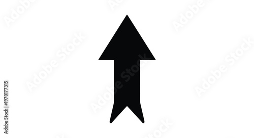 A stark black arrow pointing upwards dominates a plain white background creating a simple silhouette high quality professional