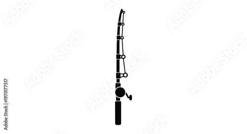 A sleek black fishing rod with a visible reel and handle is shown in profile silhouette high quality
