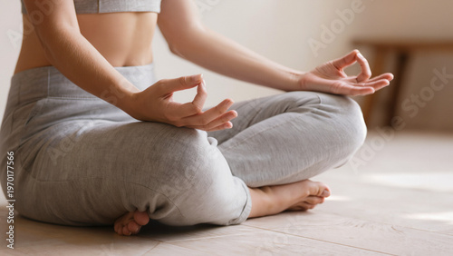 Quadro su tela woman doing yoga, Neutral colors create a very harmonious visual environment, Th