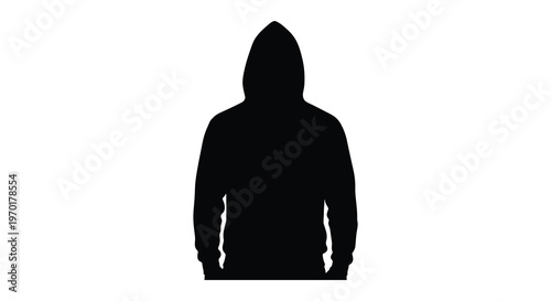 A stark depiction of a hooded figure against a white background emphasizing mystery and anonymity silhouette high quality
