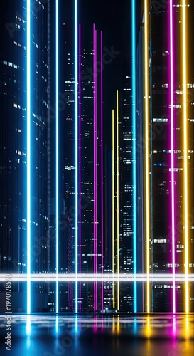 Abstract neon lights futuristic mobile technology and digital cityscape background