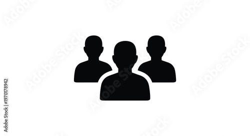 A simple graphic displays three anonymous human heads in a row showcasing a stark black silhouette high quality
