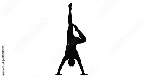 A dynamic black silhouette of a person performing a handstand showcasing strength and flexibility silhouette high quality professional