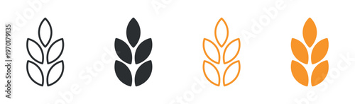 Wheat Icon Set, Agriculture Grain Symbols, Farming Harvest and Organic Food Vector Icons