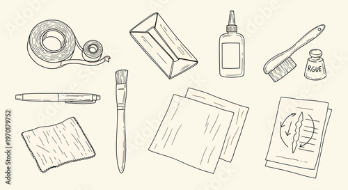 Sketch collection vintage keys locks and writing tools isolated on transparent background