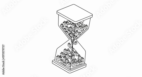 Cybersecurity Concept Line Art Illustration of an Hourglass Filled with Padlocks Representing Limited Time for Data Protection and Privacy