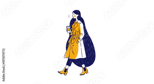 Woman in Trench Coat Walking with Coffee on Morning City Commute
