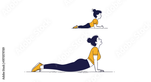 Woman performing cobra and sphinx yoga poses for back stretching