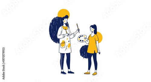 Artist and Student Painting in Creative Studio Workshop