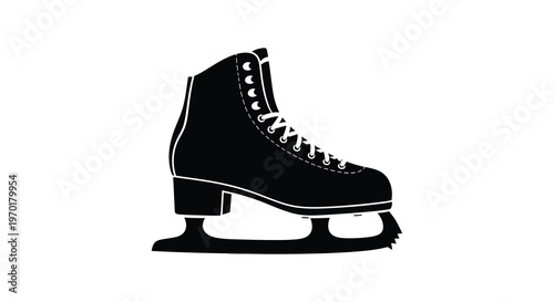 A striking black silhouette of a single ice skate showcasing its classic design and detailed form silhouette