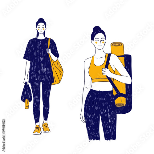 Fitness Woman with Yoga Mat and Gym Gear Vector Illustration
