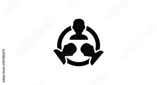 A circular design features three figures in profile seemingly engaged in conversation a striking silhouette high quality professional