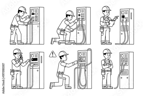 Worker performs maintenance on industrial equipment with various tools and safety gear.