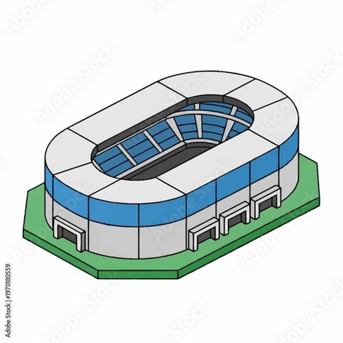 Isometric stadium illustration for sports and entertainment events.