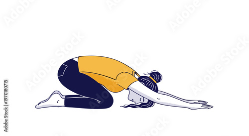 Young woman in yoga child pose vector illustration