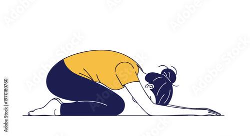 Woman Practicing Restorative Yoga Child Pose Balasana