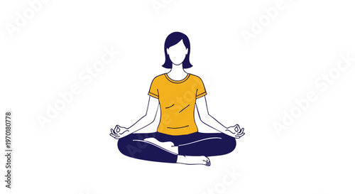 Woman Sitting in Lotus Position Meditation Yoga Vector Illustration