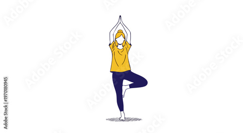 Yoga Tree Pose Woman Practicing Balance and Mindfulness Vector