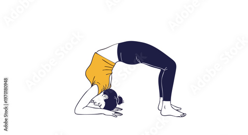 Woman practicing upward wheel yoga pose vector illustration