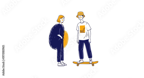 Urban skater and traveler hand drawn vector illustration
