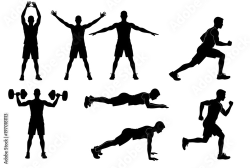 A collection of people exercising with various fitness routines and equipment in a gym
