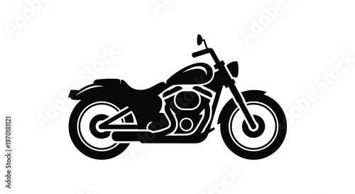 A striking black silhouette depicts a classic motorcycle with detailed features and a powerful stance silhouette high quality