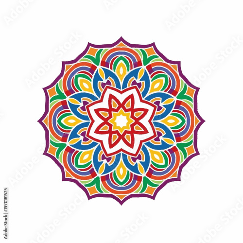 Vibrant Colorful Mandala Design with Intricate Geometric Patterns.