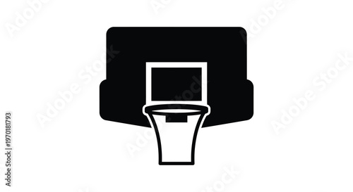A minimalist depiction of a basketball hoop and backboard starkly contrasting against a white background silhouette high quality