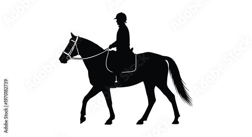 A striking black silhouette depicts a horseback rider in motion showcasing equestrian skill and grace silhouette high quality