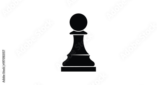 A stark black silhouette of a chess pawn stands prominently against a clean bright white background silhouette
