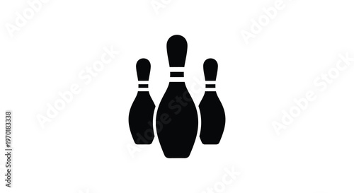 A simple black graphic depicts three bowling pins standing together creating a stark silhouette high quality professional detailed