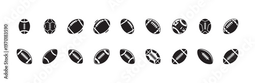 Collection of outlined sports balls including detailed footballs and patterned soccer designs for print