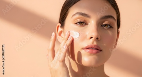 Beautiful woman applying skincare a portrait of self care and radiant beauty