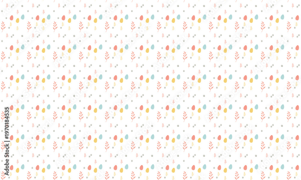 Obraz premium Seamless Easter Pattern with Pastel Egg Shapes and Hand Drawn Spring Floral Sprigs for Festive Textile and Wallpaper Design.