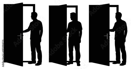 Man Opening Doors Silhouette Series Conceptual Exploration Minimalist Style