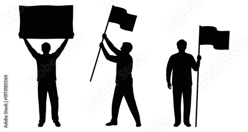 Protestors Holding Banners and Flags Silhouettes Demonstrating with Signs and Banners Graphic