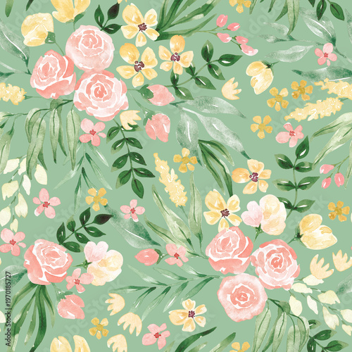 Obraz na plátně Bright floral seamless pattern hand painted with watercolor