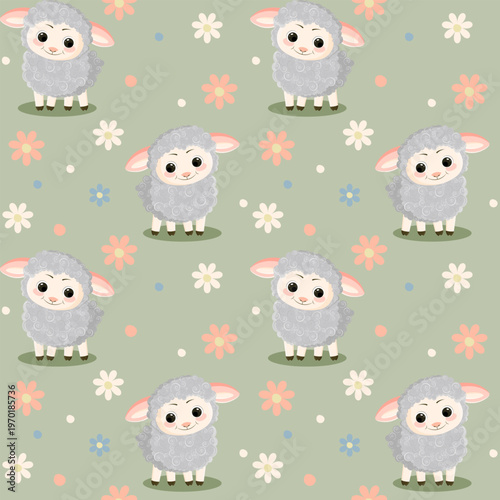 A delicate pattern with cute curly sheep