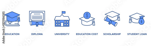 Scholarship banner web icon vector illustration concept with icon of education, diploma, university, education cost, scholarship, loan student