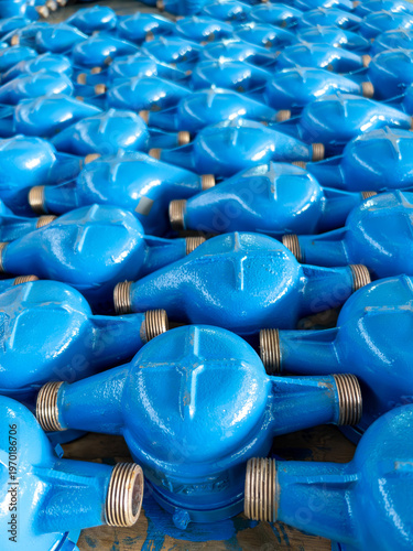 Industrial Blue Water Meter Casings in Production Line