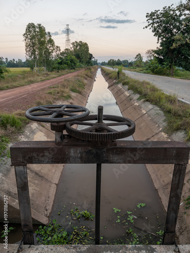 Manual Sluice Gate in Agricultural Irrigation Canal