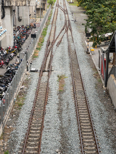 Overhead View of Railway Tracks and Junction Switch