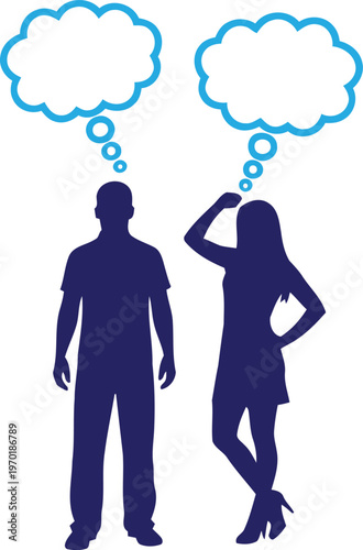 Silhouetted couple in thought a visual representation of communication and internal dialogue