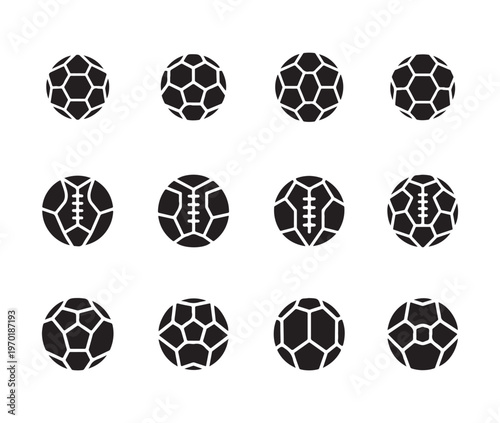 Collection of sport balls icons set representing soccer and american football designs
