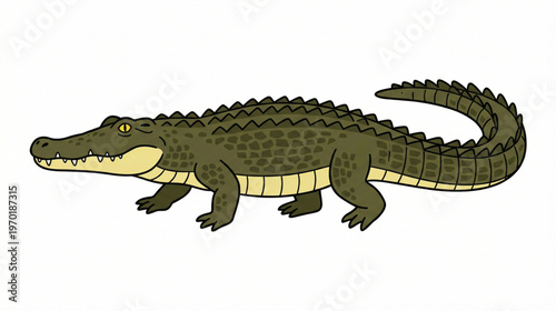 Green Crocodile Illustration Isolated on White Background