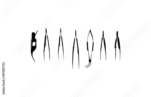 Set of Surgical Medical Tweezers and Forceps Silhouettes
