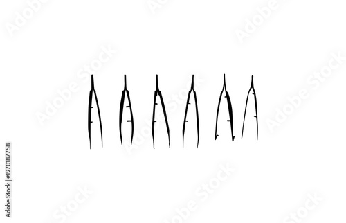 Set of Six Professional Medical Tweezers Silhouettes