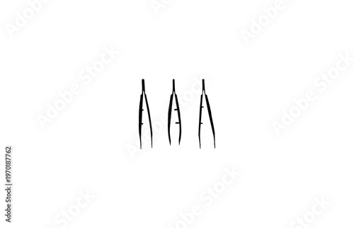 Set of Three Specialized Medical Tweezers Silhouettes