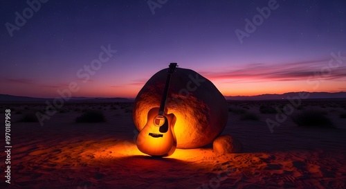 Guitar silhouette at sunset a melodic evening