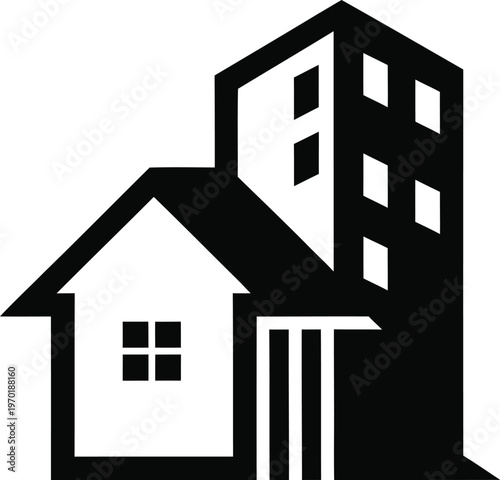 Professional Property Design with House and Skyscraper